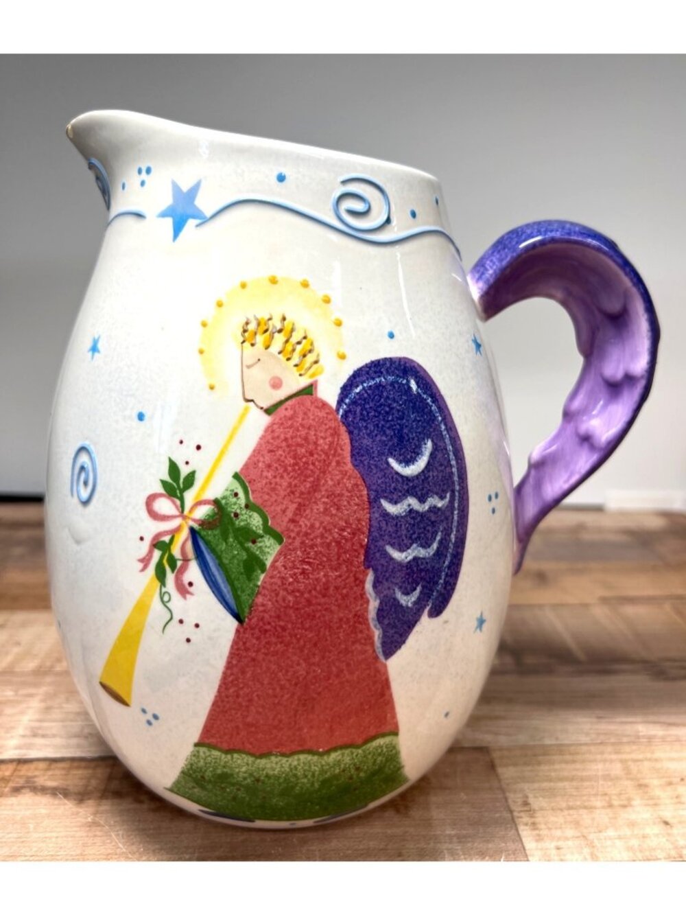 Christmas Blossom Angelica Ceramic Pitcher By Deb Miers  Hand Painted Angel